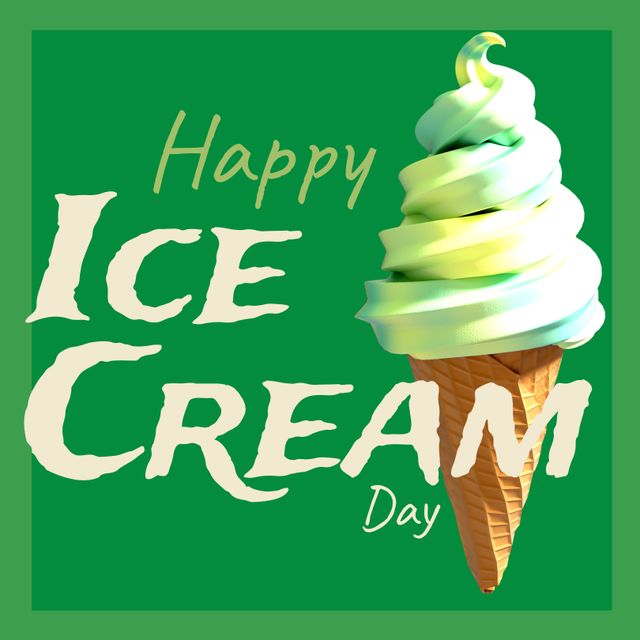 Happy Ice Cream Day Green Graphic with Soft Serve Cone - Download Free Stock Templates Pikwizard.com