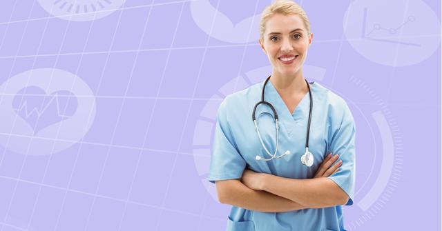 Perfect for articles related to healthcare, medical staff, or hospital settings. Useful for promoting healthcare services, education materials, or medical blogs showcasing confident, professional healthcare workers in a modern medical context.