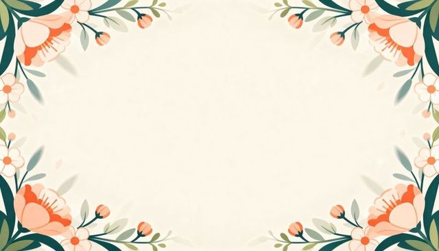 Mirrored coral blossom border on cream parchment for elegant invitations