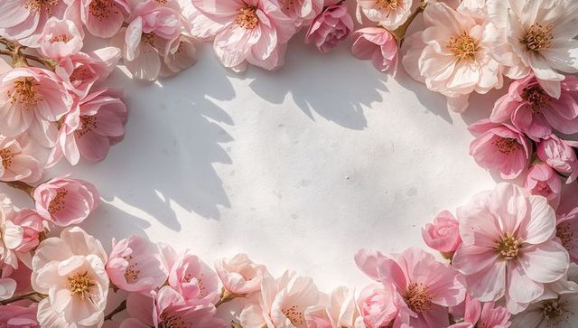Pink cherry blossom frame creating soft pastel floral border for spring cards and wedding invites