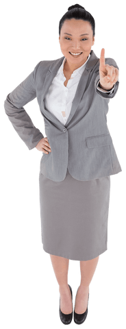 Transparent: asian businesswoman pointing upward with confidence