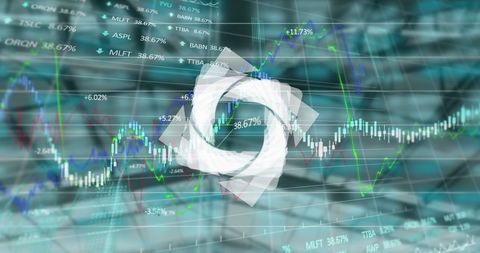 Abstract Geometric Symbol Over Stock Market Data in Modern Office