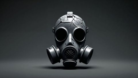 Apocalyptic dark dystopian gas mask with cracked design