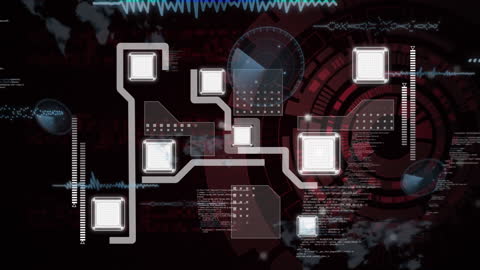 Abstract Data Network Circuit Animation on Black Background
