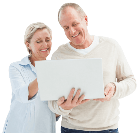 happy senior couple engaging with laptop on transparent background - Download Free Stock Videos Pikwizard.com