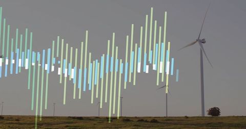 Wind Turbines in Sunset with Equalizer Overlay and Copy Space