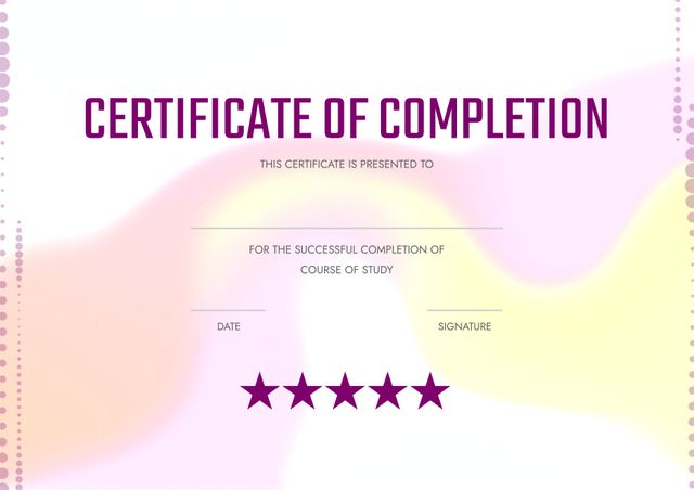 Elegant Certificate of Completion with Five-Star Rating - Download Free Stock Templates Pikwizard.com