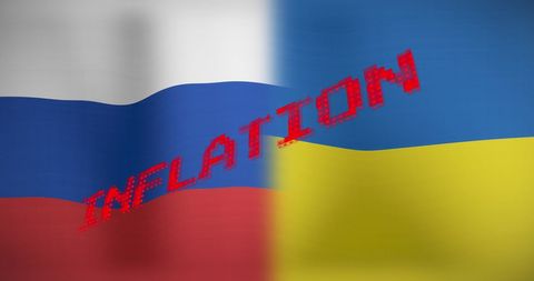 Inflation Concerns Overlaid on Russian and Ukrainian Flags