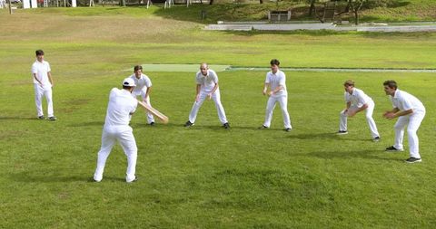 Cricket Team Engaged in Outdoor Practice Session