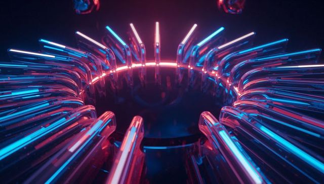 Luminous neon tubes forming futuristic circular pattern