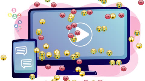 Animated Emoticons on Screen Representing Social Media Impact