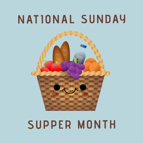 colorful basket of groceries illustrating national sunday supper month - Download Free Stock Templates Pikwizard.com