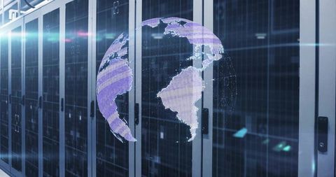 Holographic Globe Over Server Racks in Modern Data Center