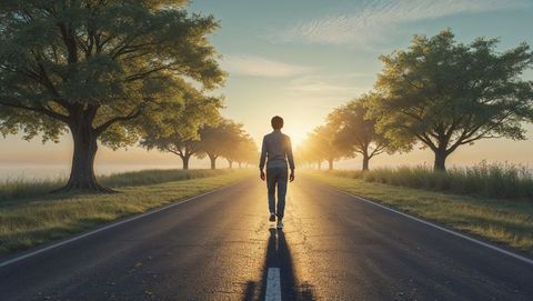 Solitary Walk at Dawn Along Scenic Serene Road - Download Free Stock Images Pikwizard.com