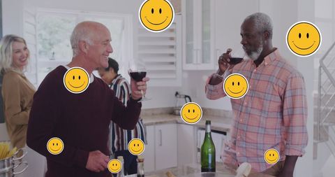Diverse Seniors Enjoying Wine in Happy Gathering