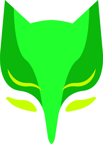 Neon green fox mask digital art on transparent background