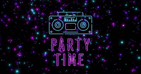 Retro Party Time Neon Lights and Boombox Illustration
