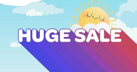 Bright and cheerful 'huge sale' graphic with smiling sun