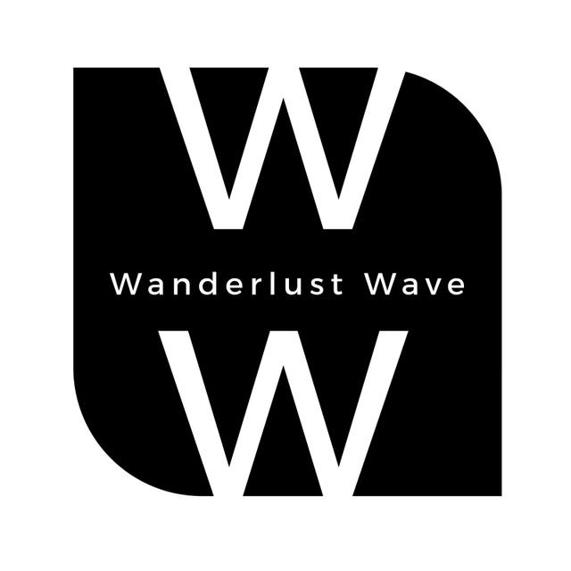 This minimalist logo features the text 'Wanderlust Wave' incorporated with the letter W in a black and white design. Ideal for branding purposes, corporate identity, or modern design projects. The clean, elegant style is suitable for travel agencies, creative companies, or any professional enterprise looking for a sophisticated logo design.