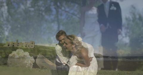 Romantic Outdoor Wedding by Grassy Shoreline
