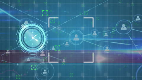 Futuristic Digital Clock with Global Data Connections