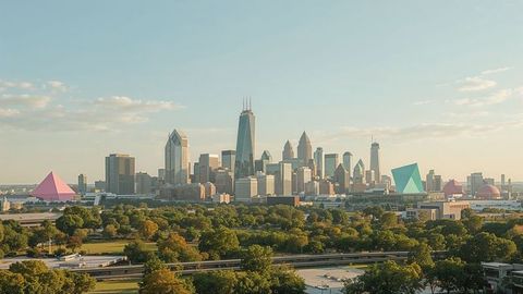 Futuristic charlotte cityscape and architecture with pastel geometric shapes