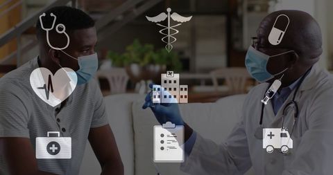 Doctor Explaining Vaccine to Patient with Medical Icons Overlay - Download Free Stock Images Pikwizard.com