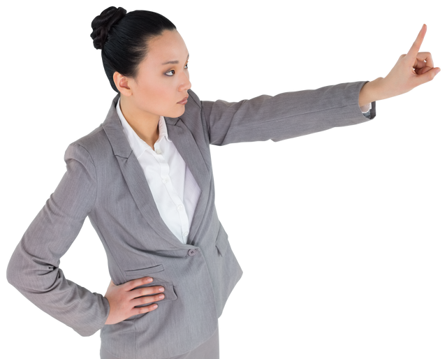 Determined Asian Businesswoman Pointing on Transparent Background - Download Free Stock Videos Pikwizard.com