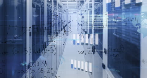 Mathematical Equations Overlay Computer Server Room