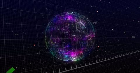 Glowing holographic globe in a futuristic data space