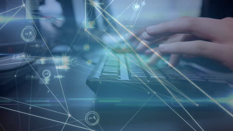 Futuristic Network Interface with Hands on Keyboard