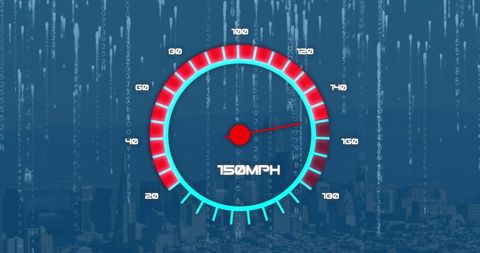 Speedometer Against Cityscape with Digital Binary Background - Download Free Stock Images Pikwizard.com