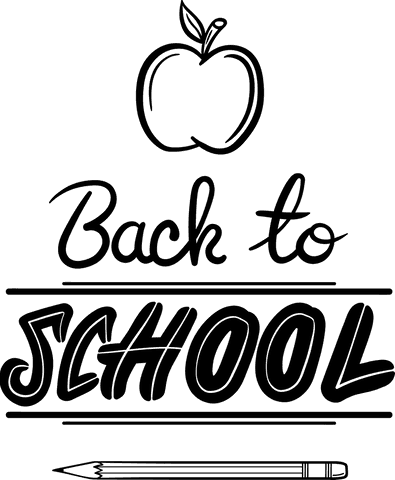 Back to school text with apple icon on transparent background