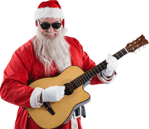 Transparent Santa Playing Guitar in Festive Mood