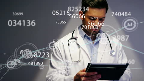 Caucasian Doctor Analyzing Data on Digital Tablet