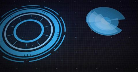 Futuristic blue hud elements on digital grid with copy space