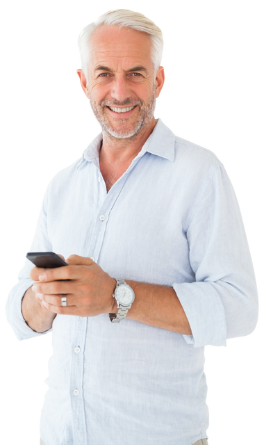 Smiling Senior Man Using Smartphone on Transparent Background - Download Free Stock Videos Pikwizard.com