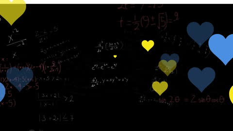 Colorful Hearts Overlay Mathematical Formulas on Blackboard
