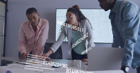 Diverse Business Team Analyzing Data Overlay in Modern Office - Download Free Stock Images Pikwizard.com