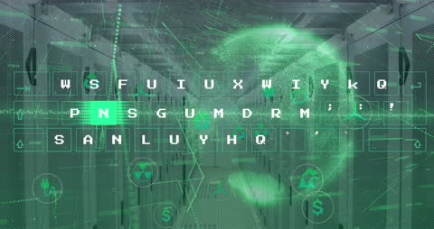 Digital Security Visualization with Globe and Server Room Elements