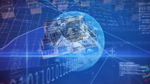 Futuristic Digital House Blueprint on Global Network Concept