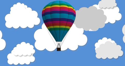 Colorful Hot Air Balloon Floating Among Cartoon Clouds - Download Free Stock Images Pikwizard.com
