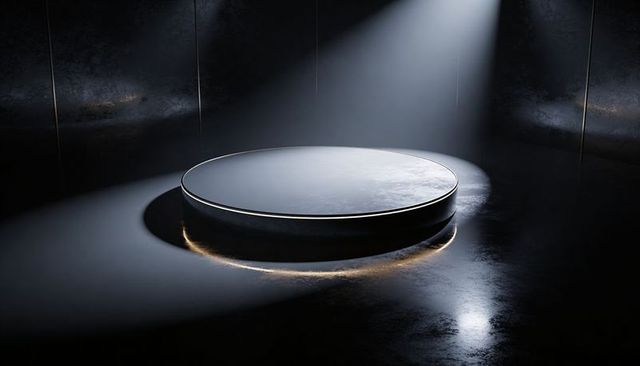 Spotlighting Minimal Black Circular Podium on Glossy Reflective Floor