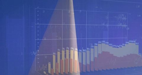 3d bar chart with overlaid line plot on blue background