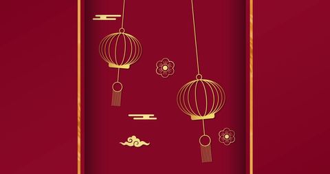 Elegant Chinese New Year Lantern Art on Red Background