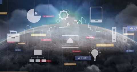 Global Connectivity and Innovation Symbolized by Icons