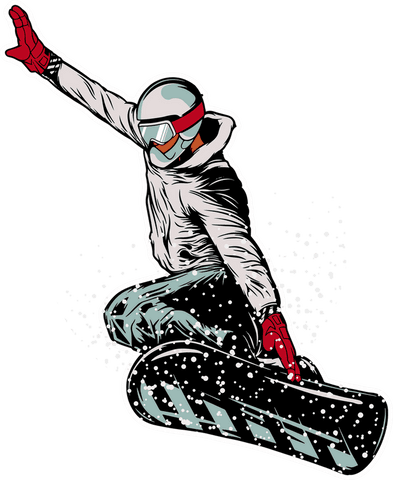 Dynamic snowboarder soaring on transparent background in vector style