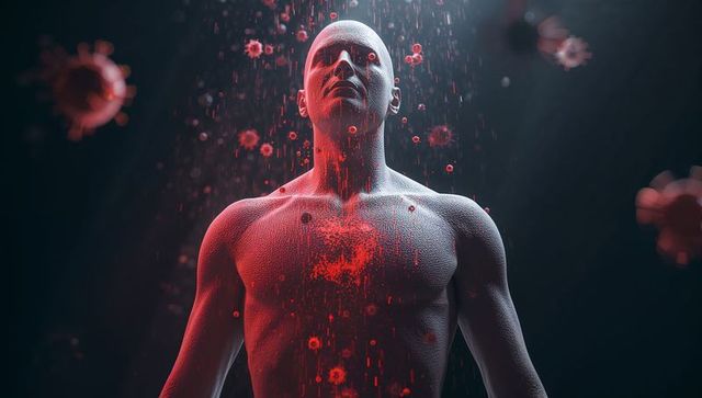 Mesh-Textured Robot in Digital Space with Floating Viral Elements