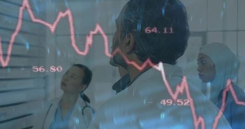 Healthcare Professionals Analyzing Overlapping Data Charts