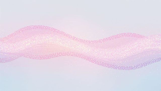 Pastel pink shimmer wave ribbon of square confetti streaming across soft gradient layered